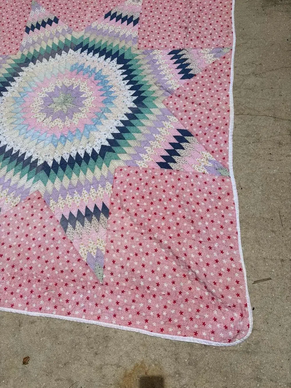 70s Pastel Dandy Lone Star Faded Patchwork Quilt